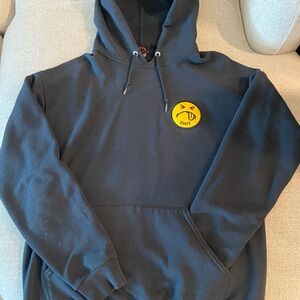 Men's Black Hoodie with Yellow Smiley Patch